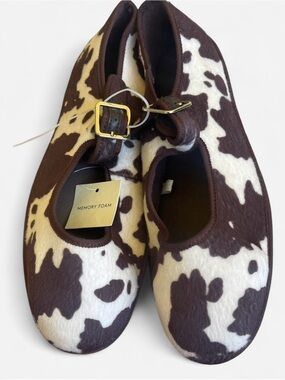 🤎  Chocolate Brown Cow Print 🐄 MEMORY FOAM Mary Janes - Brown & White | SIZE 9